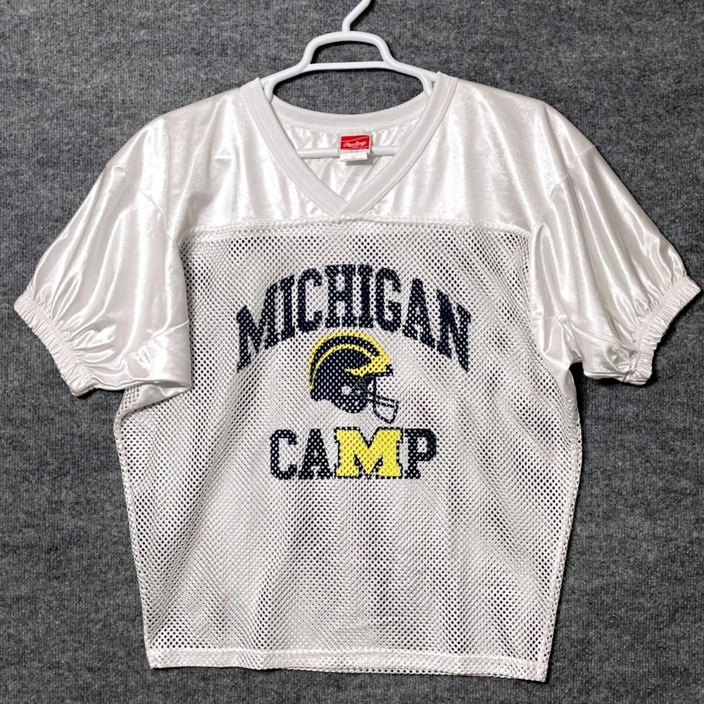 Vintage Rawlings Michigan Wolverines Camp Football Jersey White Mesh Medium